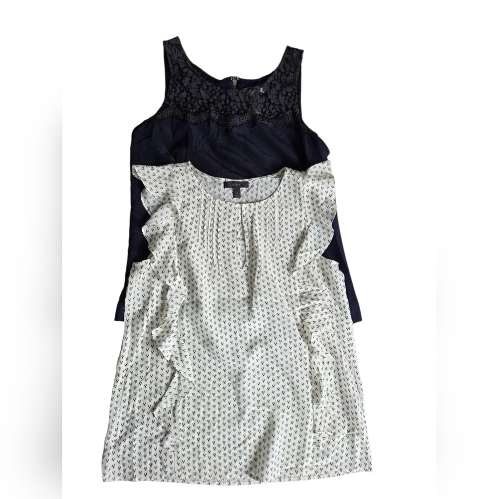 J Crew 100% Silk Navy Lace Ivory Tank Sleeveless Blouse Bundle Size 2
